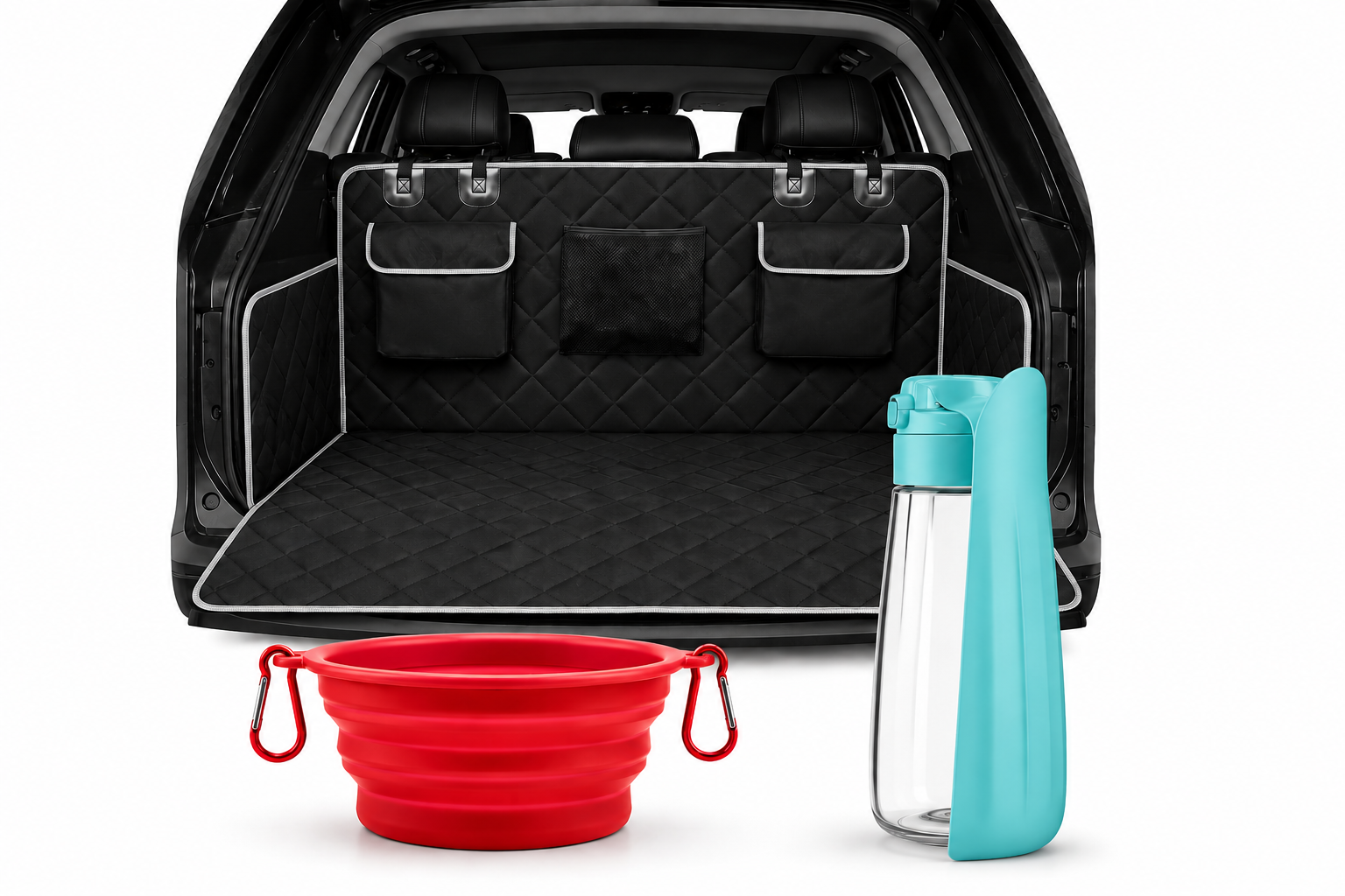 Pack Voyage Premium pour Chien | Housse de coffre + Gourde + Gamelle