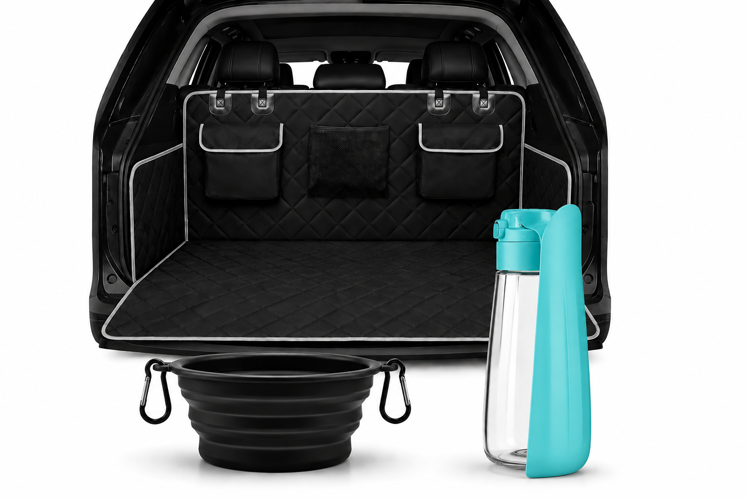 Pack Voyage Premium pour Chien | Housse de coffre + Gourde + Gamelle